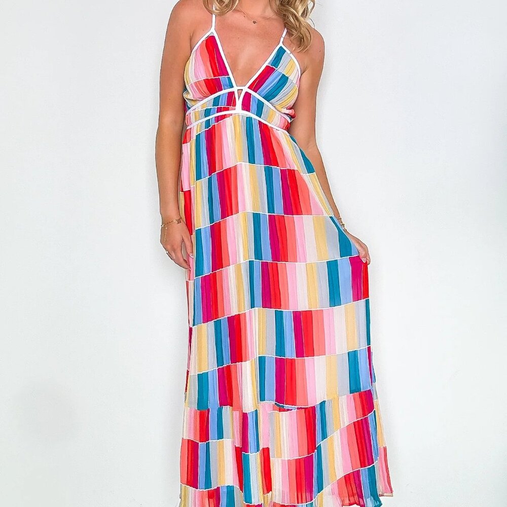 FATE Patty Pleated Maxi Rainbow Dress